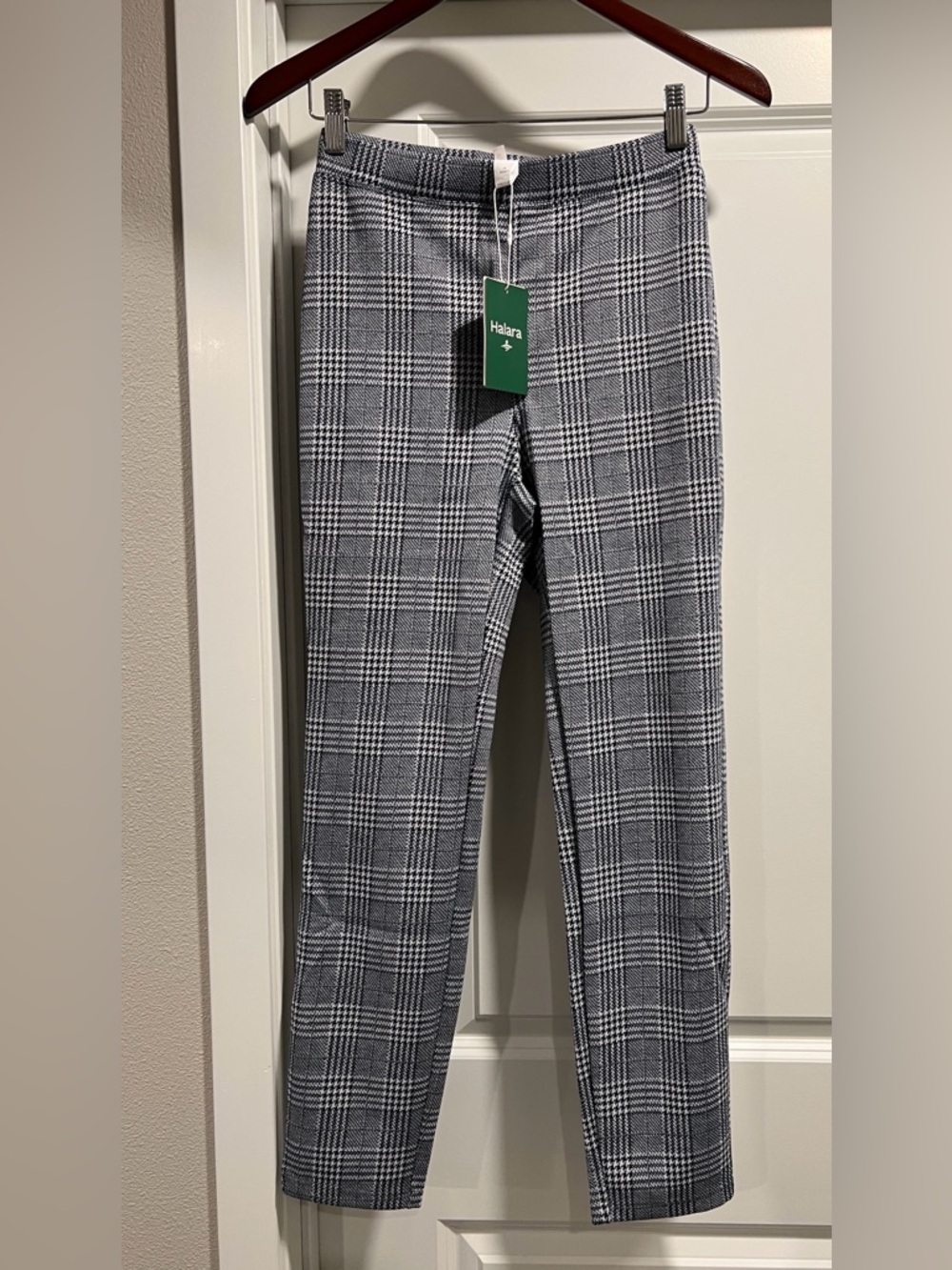 HALARA Black & White Glen Plaid Slim Trousers Size S NWT